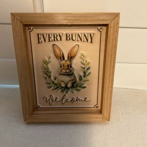 Every Bunny Welcome Framed Wall Art - Brown and Green Rustic Bunny Print